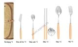  Bộ muỗng đũa nĩa inox 304 gấp gọn cán gỗ, dụng cụ ăn uống tiện lợi cho du lịch, cắm trại dã ngoại 