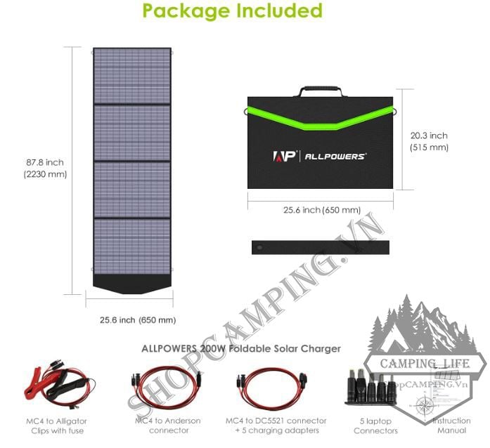  Tấm pin năng lượng mặt trời gấp gọn,tấm pin NLMT dẻo [ Chính Hãng ] ALLPOWER 