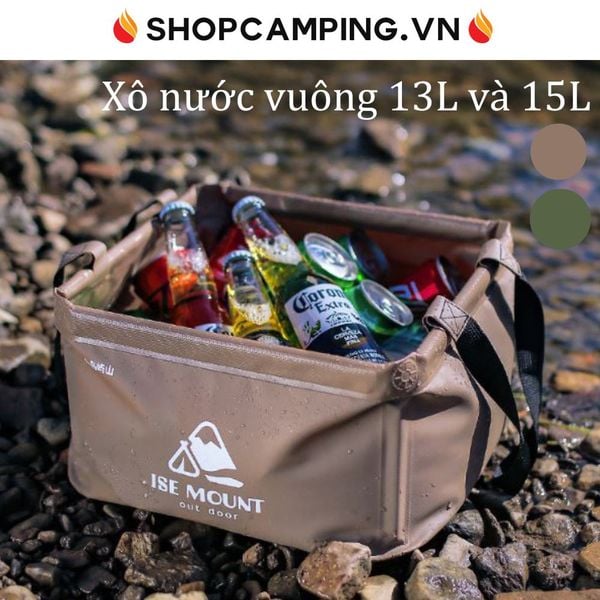  Xô nước gấp gọn hình vuông Ise Mount, xô đựng nước dã ngoại cắm trại 