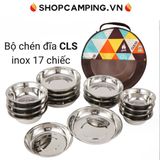  Bộ bát đĩa inox xếp gọn 17 chiếc có túi đựng CLS, bộ chén đĩa dã ngoại 