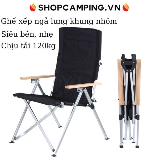  Ghế xếp thư giãn có ngả lưng khung nhôm, ghế gấp gọn size lớn dã ngoại cắm trại 