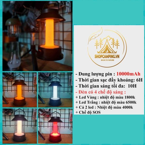  Đèn cắm trại, treo lều pin 10000mah, đèn để bàn vintage 4 chế độ sáng cho cắm trại, dã ngoại 