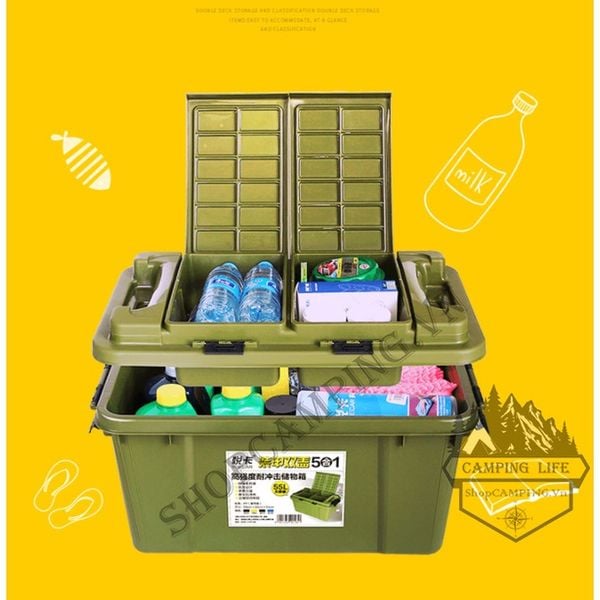  Thùng nhựa đựng đồ chịu lực siêu bền 55L chống nước có ngăn đựng đồ phía trên tiện dụng 
