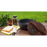  Nồi gang nắp gỗ CLS kiểu Nhật Sukiyaki , nồi treo gang nguyên khối dã ngoại kèm túi đựng,cắm trại 