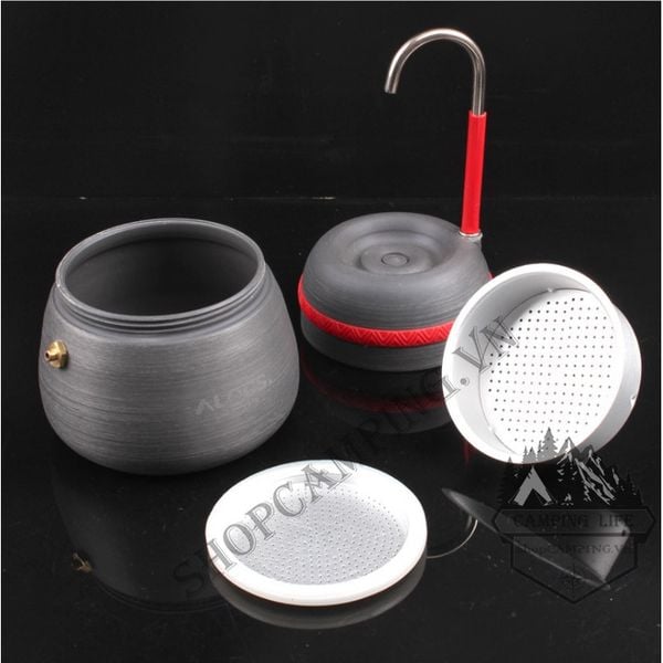  Bộ ấm pha cà phê dã ngoại,cắm trại cao cấp,Ấm Moka pot pha cà phê espresso Alocs kèm 1 cốc 
