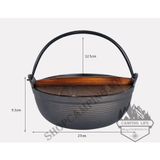  Nồi gang nắp gỗ CLS kiểu Nhật Sukiyaki , nồi treo gang nguyên khối dã ngoại kèm túi đựng,cắm trại 