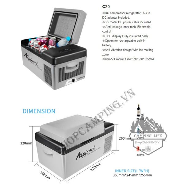  Tủ lạnh C20 20Lít CHÍNH HÃNG Alpicool ,trong nhà tiện lợi (đầy đủ phụ kiện có app điều khiển qua điện thoại) 