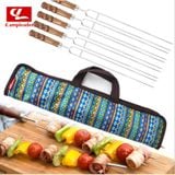  Bộ Xiên nướng cắm trại 5 xiên thịt chữ U inox cán gỗ BBQ cắm trại dã ngoại 