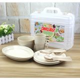  Bộ chén đĩa E-cook 24 món xếp gọn, bộ dụng cụ ăn uống có hộp đựng dã ngoại, cắm trại 