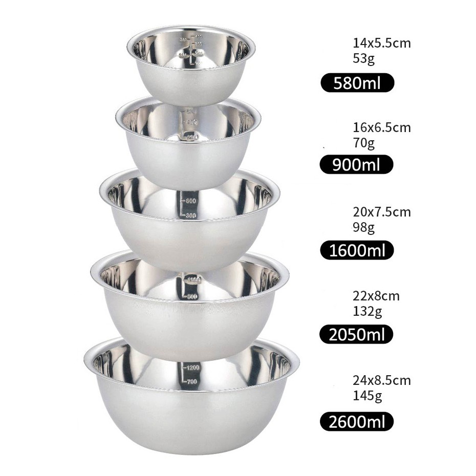 Juego de 5 Ensaladeras de Acero Inoxidable - Set de 5 Ensaladeras