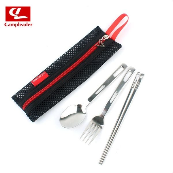  Bộ muỗng đũa nĩa inox cắm trại (có túi lưới) 