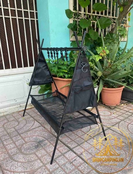  Giá Treo đồ dã ngoại gấp gọn hợp kim nhôm, giá móc đồ chịu Tải 12Kg kèm 6 móc 