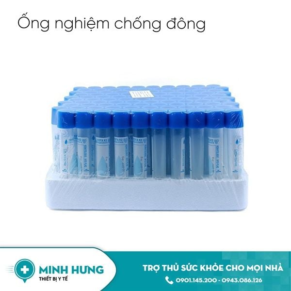 Ống nghiệm Edta K2 HTM 2ml nắp xanh dương, mous thấp (v/100ố)