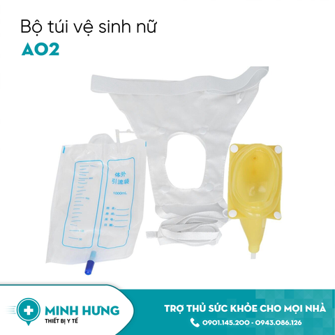 Bộ Túi Đi Vệ Sinh Thoáng Khí Dành Cho Nữ A02 (Túi đựng nước tiểu có dụng cụ hỗ trợ đi tiểu NỮ bằng CAO SU Greetmed)