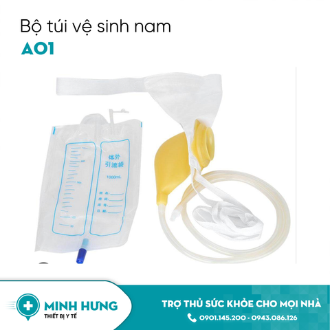 Bộ Túi Đi Vệ Sinh Thoáng Khí Dành Cho Nam A01 (Túi đựng nước tiểu có dụng cụ hỗ trợ đi tiểu NAM bằng CAO SU Greetmed)