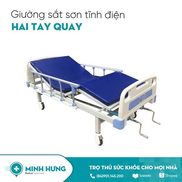 Giường Y Tế Sơn Tĩnh Điện - 2 Tay Quay (Có Bô)