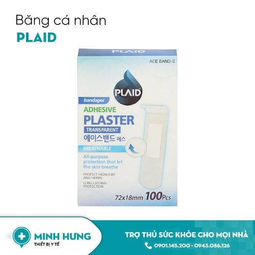 Băng Keo Cá Nhân Plaid (Trong)(Băng keo cá nhân trong suốt ACE BAND-S (TRANSPARENT), 72mm x 18mm, 100 miếng/hộp