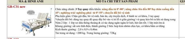Giường Sơn Tĩnh Điện 3 Tay Quay GB-C31 NEW (Có Bàn Ăn)