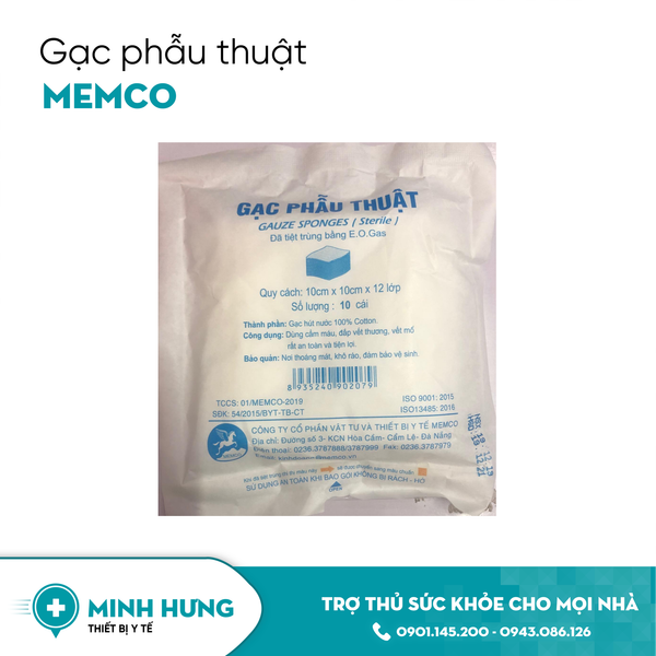 Gạc Phẫu Thuật Memco 10cm x 10cm x 12 lớp ( gói 20 cái )