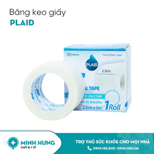 Băng Keo Giấy Plaid 1.25cm x 5m(Băng keo cuộn giấy YOUNG PLASTER PAPER (white), 1.25cm x 5m, 1 cuộn/hộp