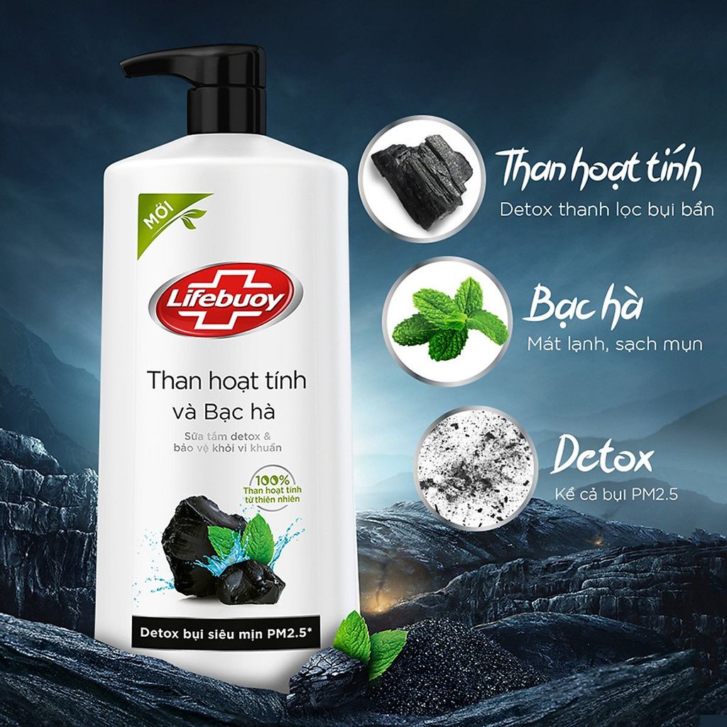 Sữa tắm Detox Lifebuoy - Than Hoạt Tính & Bạc Hà (850g)