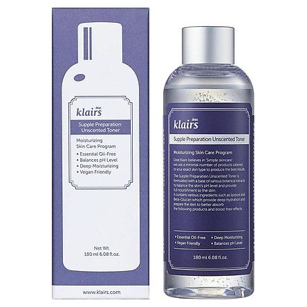 Nước hoa hồng chống viêm không mùi Klairs Supple Preparation Unscented Toner