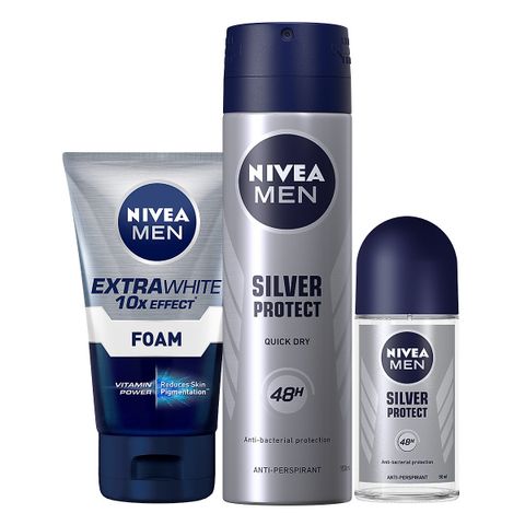 Bộ 3 sản phẩm Xịt và Lăn Ngăn Mùi NIVEA MEN Silver Protect