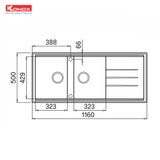 Chậu rửa bát đá 2 hố Konox Phoenix 1160 Grey
