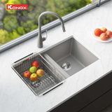 Chậu rửa bát đá Konox 2 hố cân Veloci 760D Grey