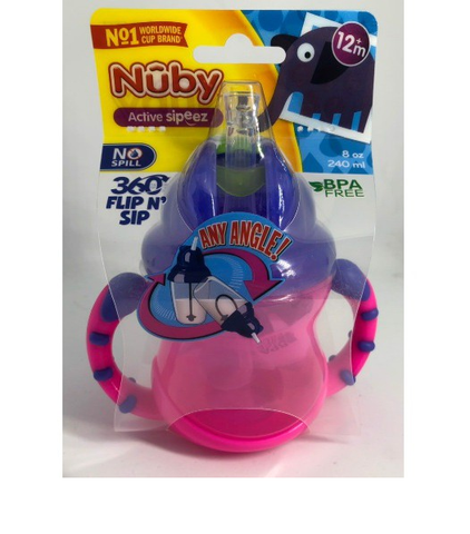  Ca tập uống bằng nhựa có ống hút bằng silicon tay cầm 240ml Nuby 10254 