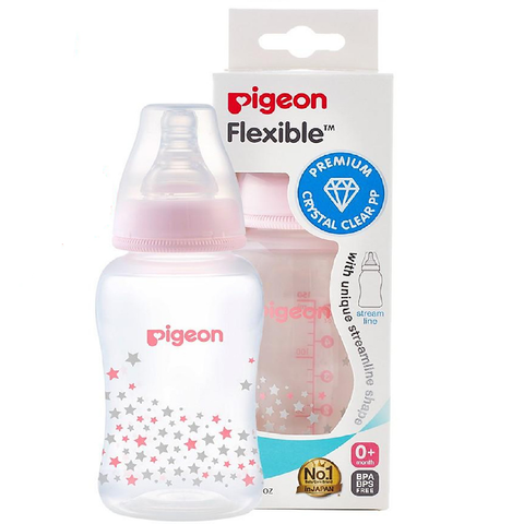  Bình sữa Pigeon Streamline nhựa PP ngôi sao hồng 150ml 