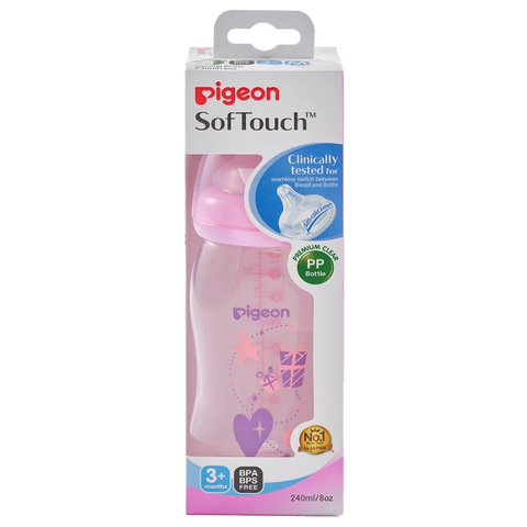  Bình sữa Pigeon nhựa PP plus họa tiết hồng 240ml 