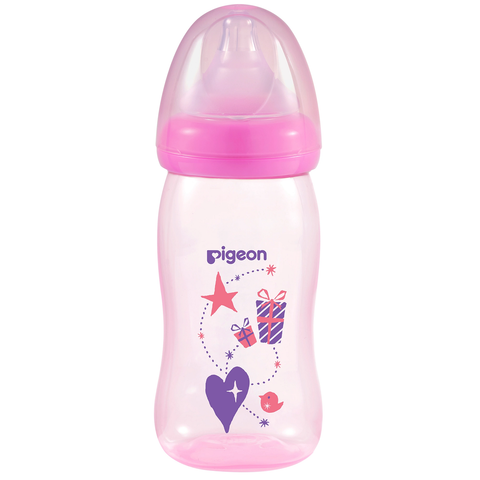  Bình sữa Pigeon nhựa PP plus họa tiết hồng 240ml 