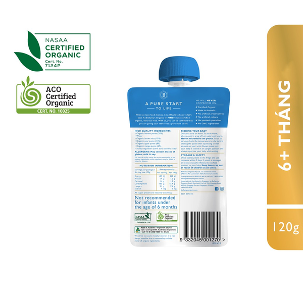  Hỗn hợp chuối, lê, táo, xoài hữu cơ xay nhuyễn-120g 