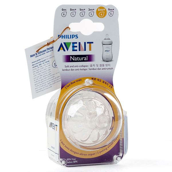  Bộ 2 núm ty silicon Philips Avent Natural (6 tháng +) 