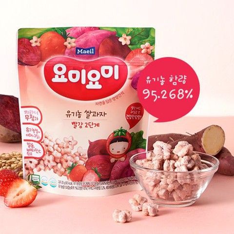  Bánh gạo Organic Maeil Yummy Yummy vị khoai lang tím và dâu tây - 25g (từ 12 tháng tuổi) 