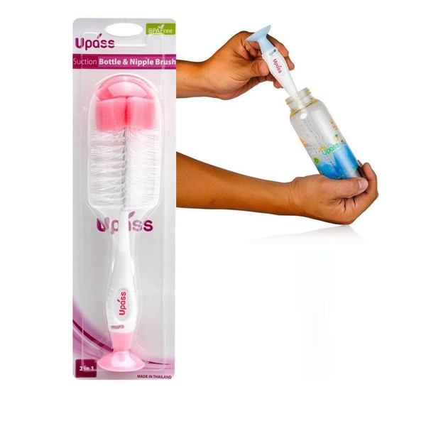  Bộ cọ bình sữa và núm ty đế hút chân không Upass ( Hồng ) 
