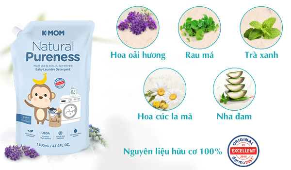  Nước giặt đồ sơ sinh chiết xuất thảo mộc tự nhiên K-Mom 1300ml 