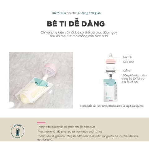  Túi trữ sữa cảm biến nhiệt Spectra nắp vặn cổ nối 200ml 
