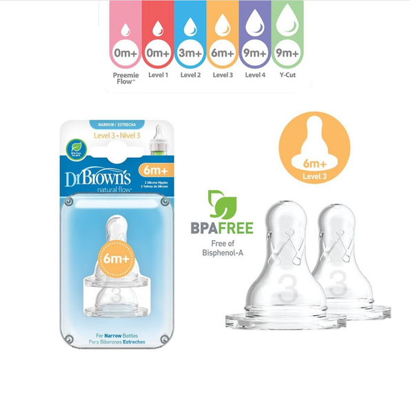 Bộ 2 núm ty Dr. Brown's cổ thường cỡ số 3 cho trẻ 6-9 tháng 
