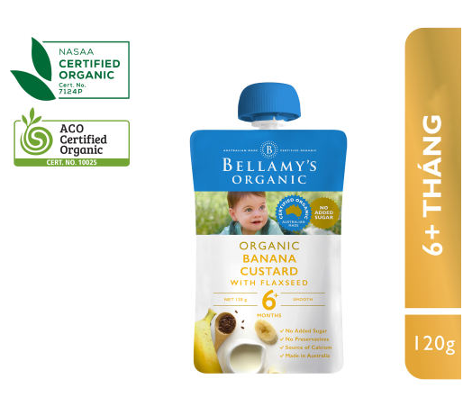  Hỗn hợp kem sữa chuối và hạt lanh hữu cơ Bellamy's 120g 