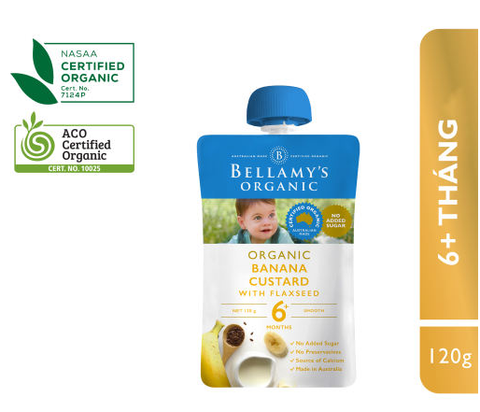  Hỗn hợp kem sữa chuối và hạt lanh hữu cơ Bellamy's 120g 