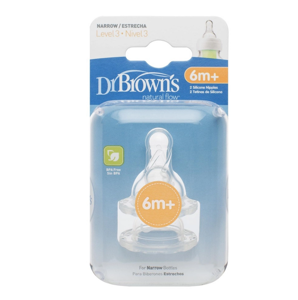  Bộ 2 núm ty Dr. Brown's cổ thường cỡ số 3 cho trẻ 6-9 tháng 