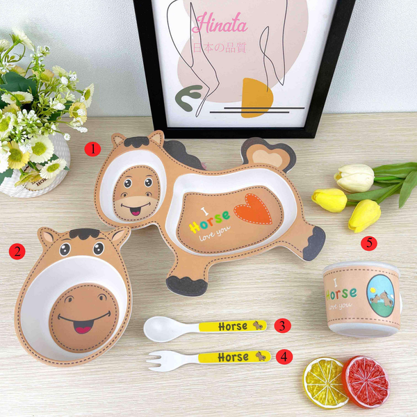  Bộ bát ăn dặm Hinata 5 món (khay, bát, ly, muỗng, nĩa) 