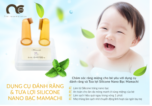  Dụng cụ đánh răng và tưa lợi silicone nano bạc Mamachi - set 2 chiếc 