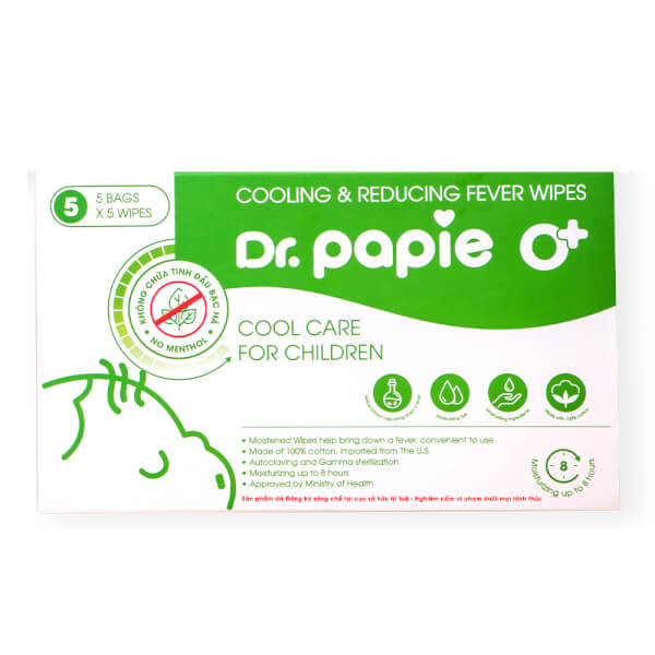  Khăn hạ sốt Dr.Papie 0+ (5 gói/hộp) 