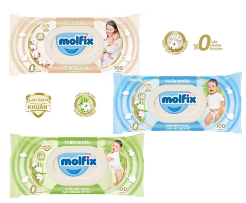  Khăn ướt Molfix sạch khuẩn vệ sinh (100 miếng) 