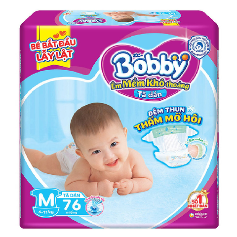  Tã dán Bobby siêu thấm size M 76 miếng (6-11kg) 