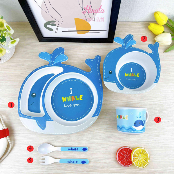  Bộ bát ăn dặm Hinata 5 món (khay, bát, ly, muỗng, nĩa) 