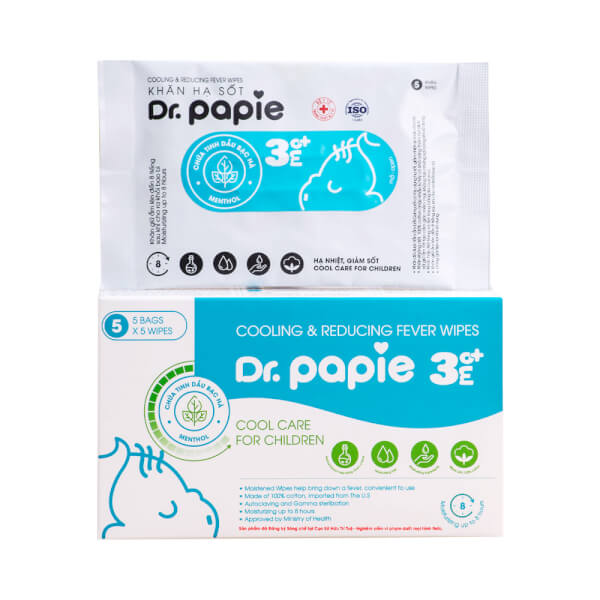 Khăn hạ sốt Dr.Papie 3mo+ (5 gói/hộp) 